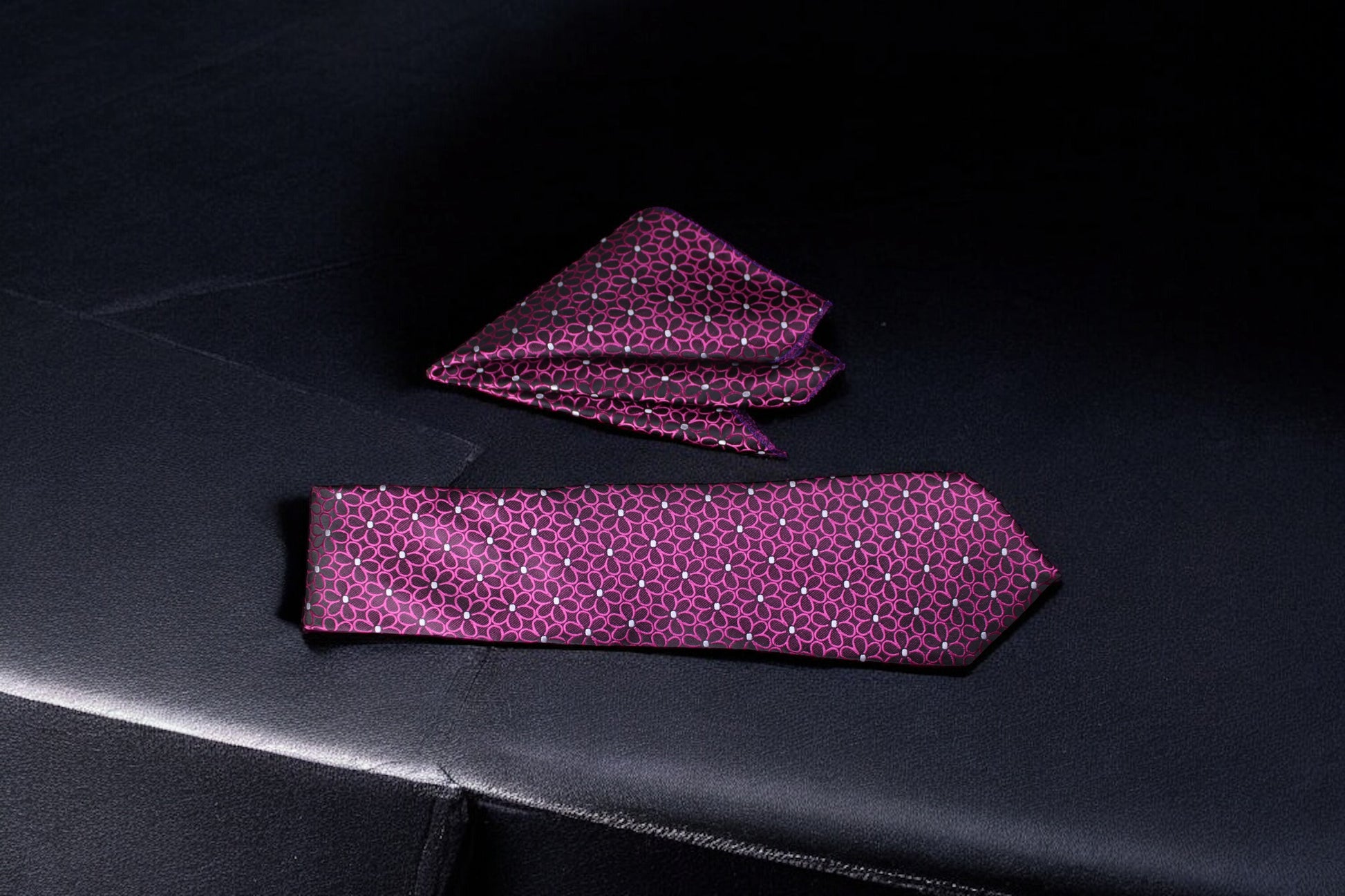 Elegant Magenta Floral Tie & Pocket Square