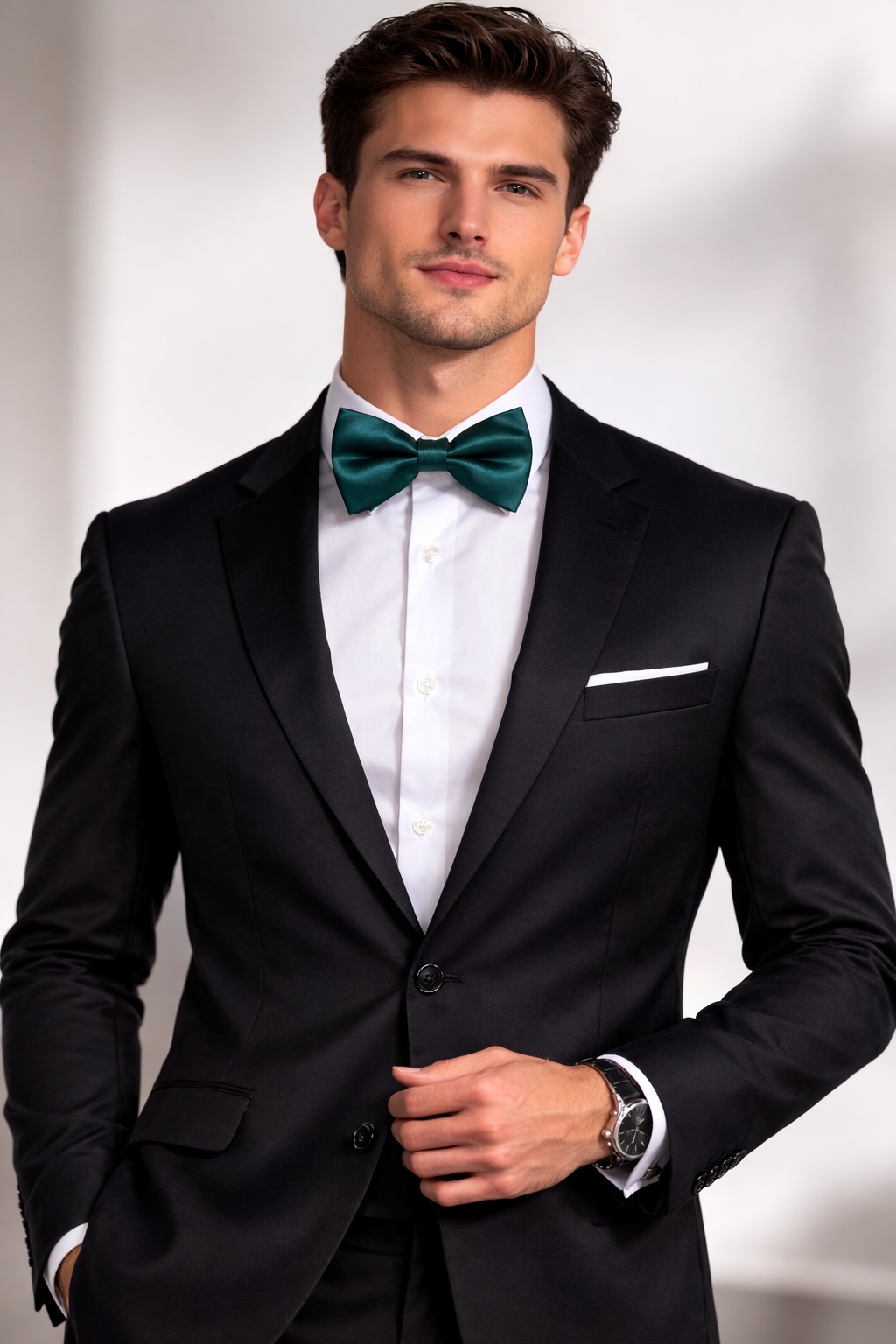 Dark Green Solid Double Layered Bowtie