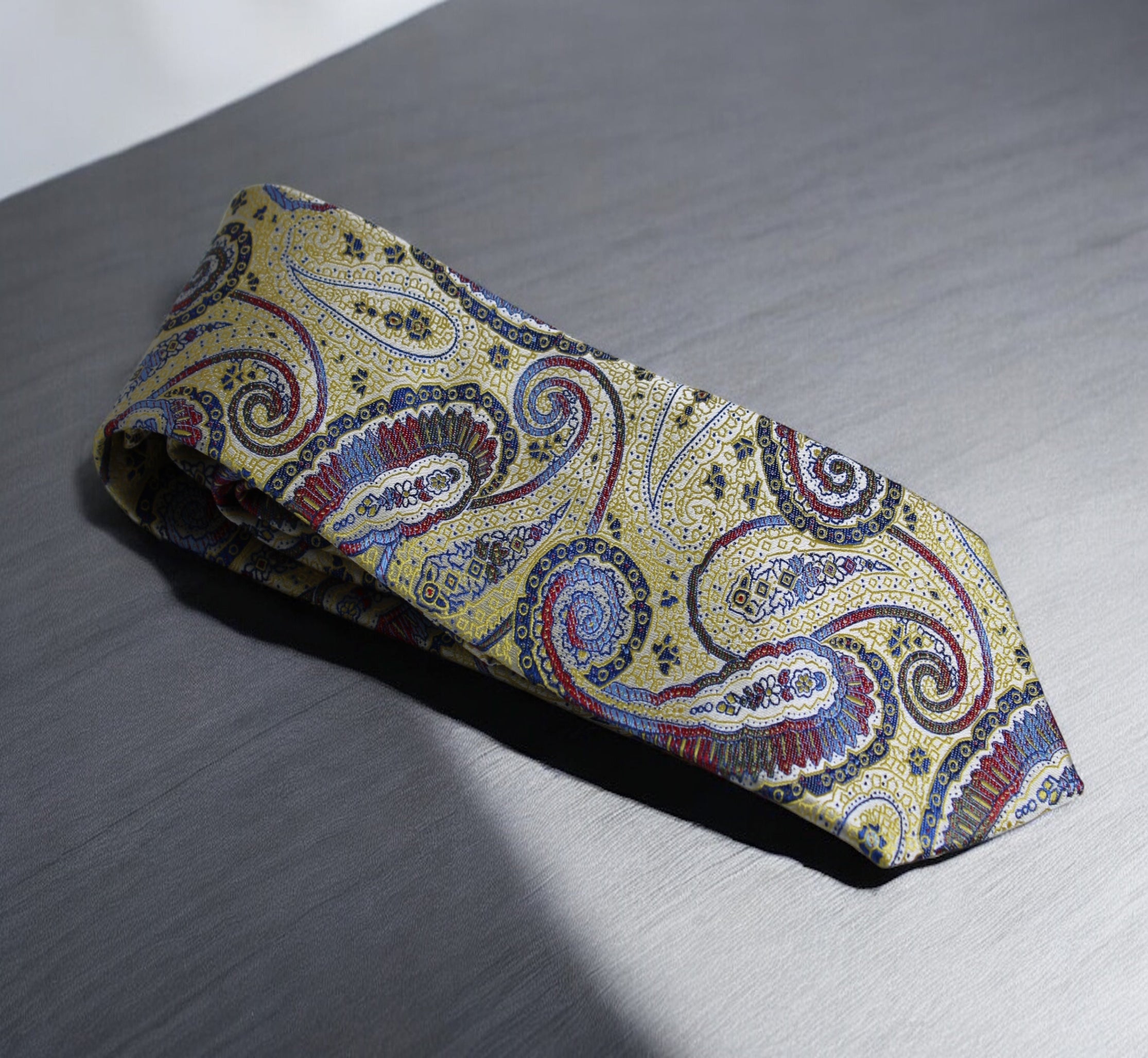 Yellow Paisley Tie - Elegant Vintage Swirl Design