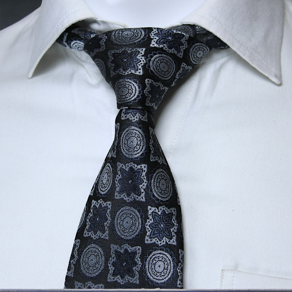Elegant Black & Silver Patterned Tie