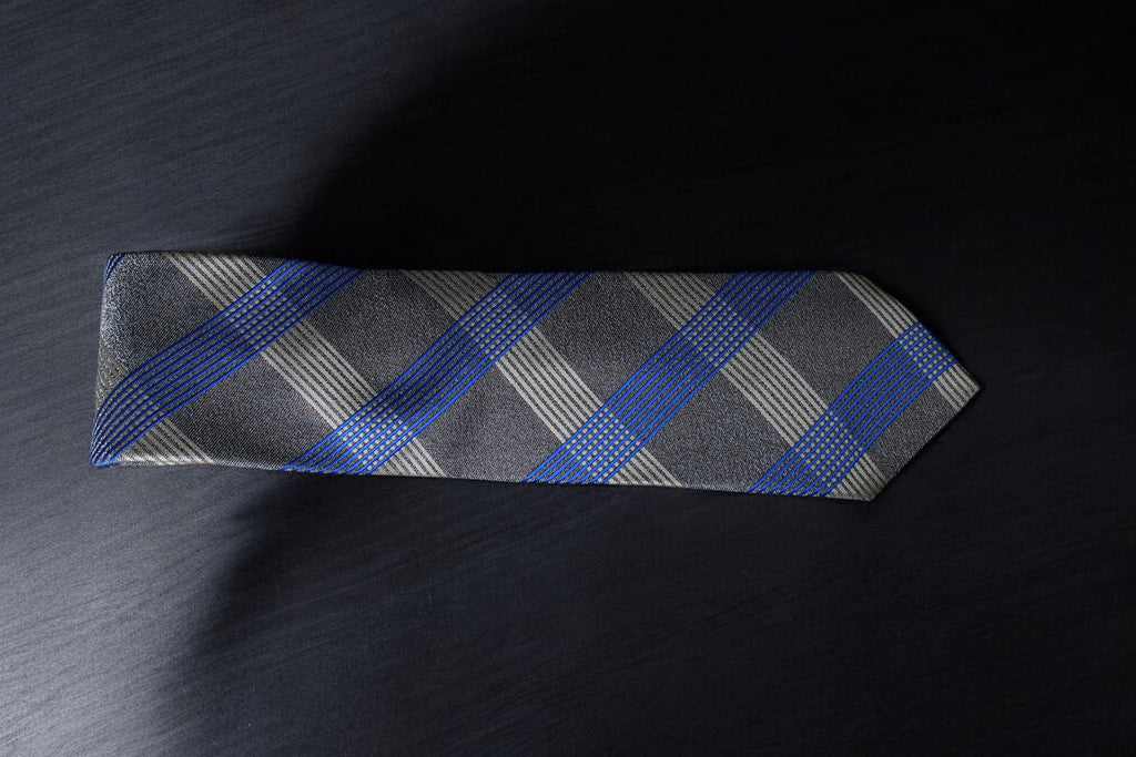 Elegant Gray & Blue Striped Microsilk Tie
