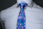 Multicolor Blue Floral Tie with Pocket Square