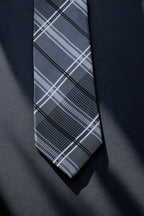 Bold Black & Silver Plaid Tie