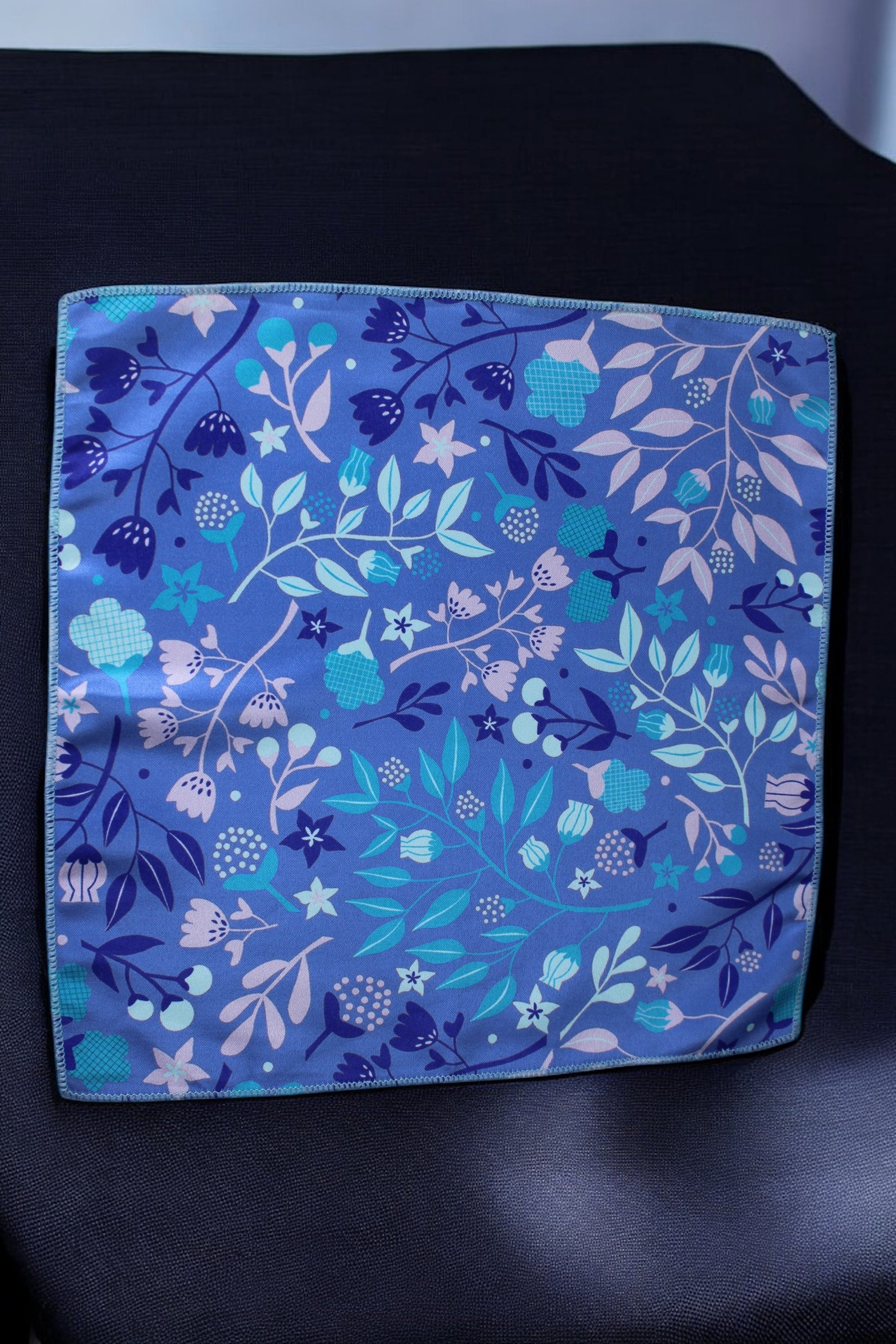 Multicolor Blue Floral Tie with Pocket Square
