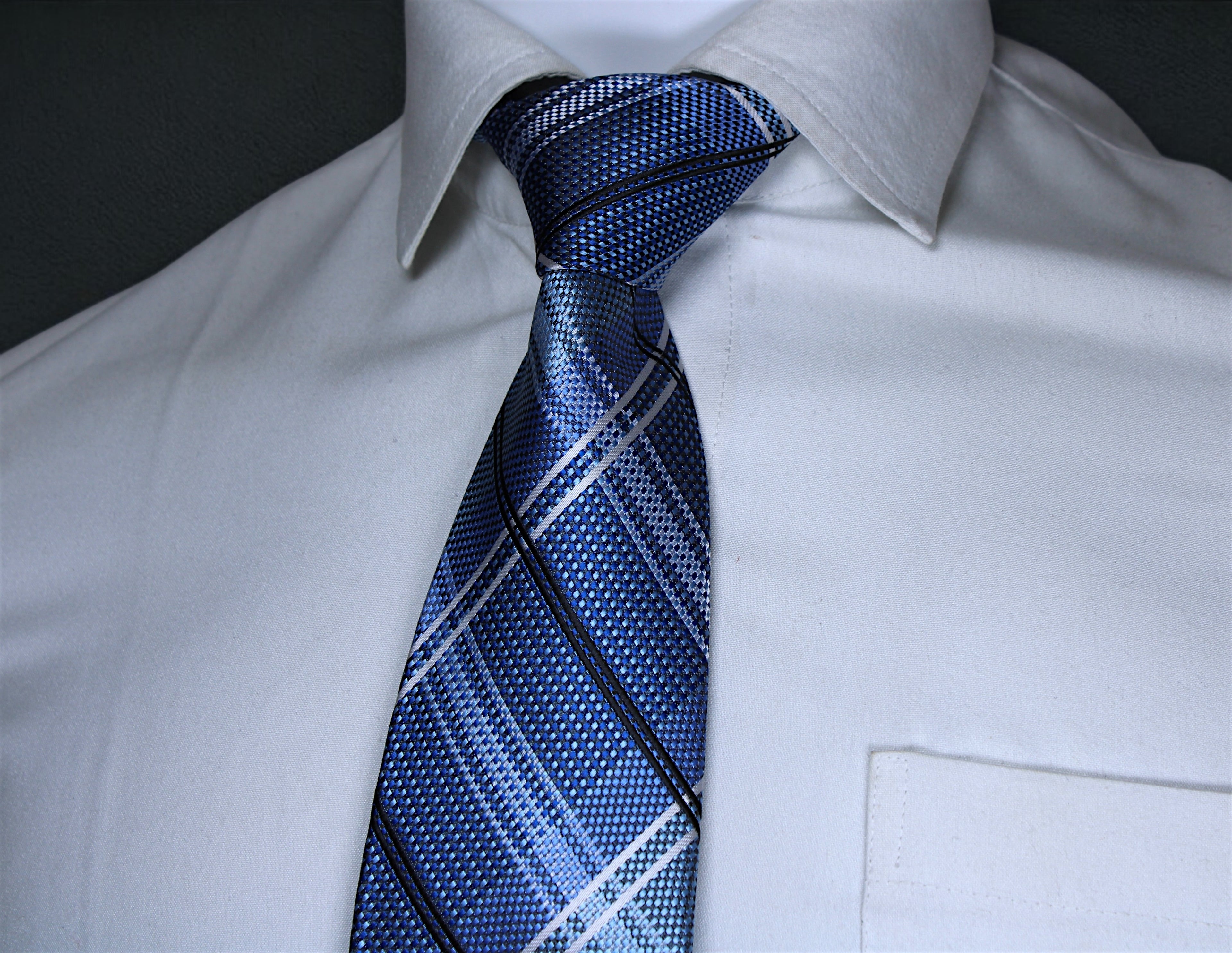Classic Blue & Silver Plaid Tie