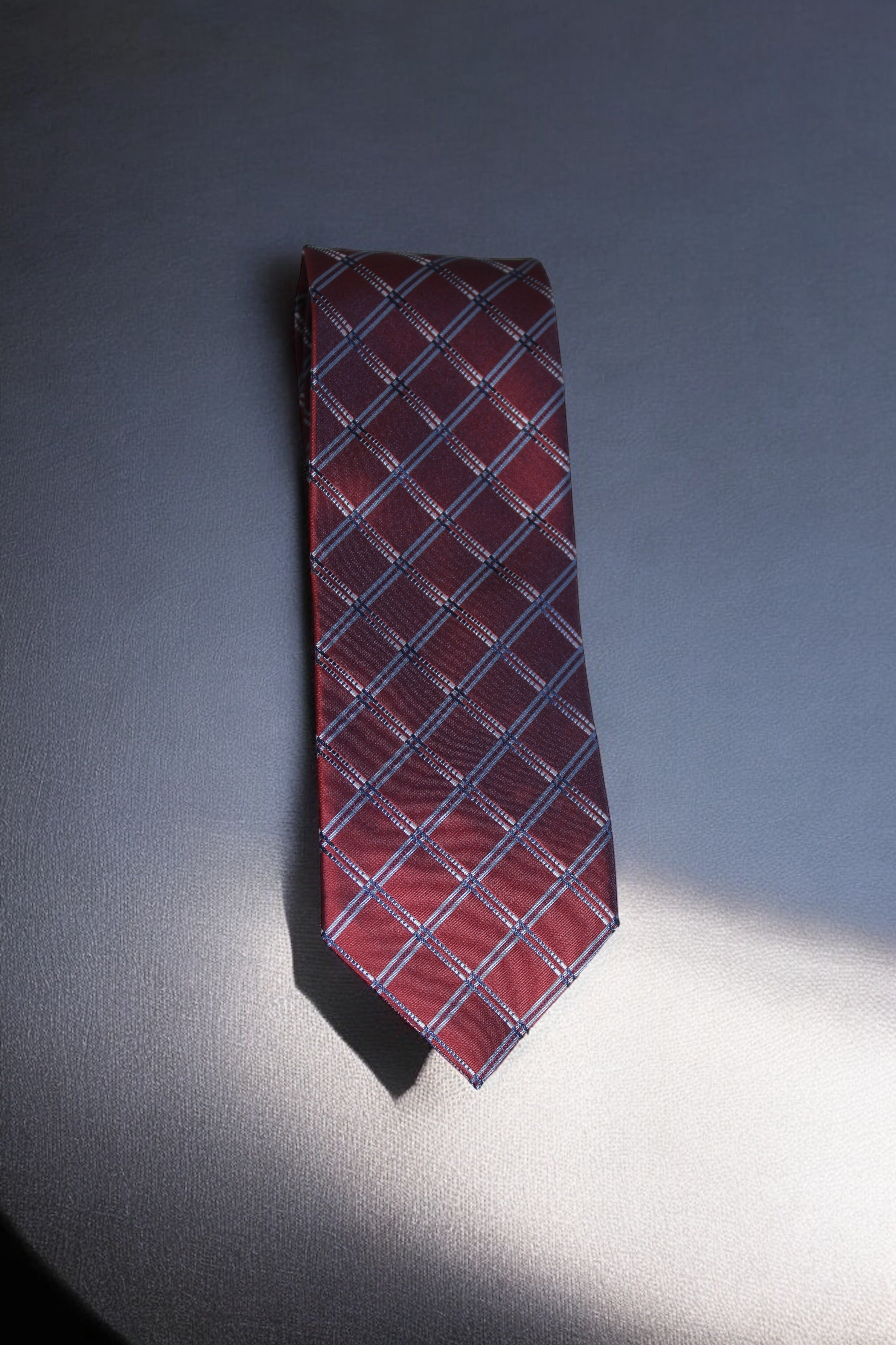 Maroon and Navy Checkered Tie – Classic Plaid Elegance