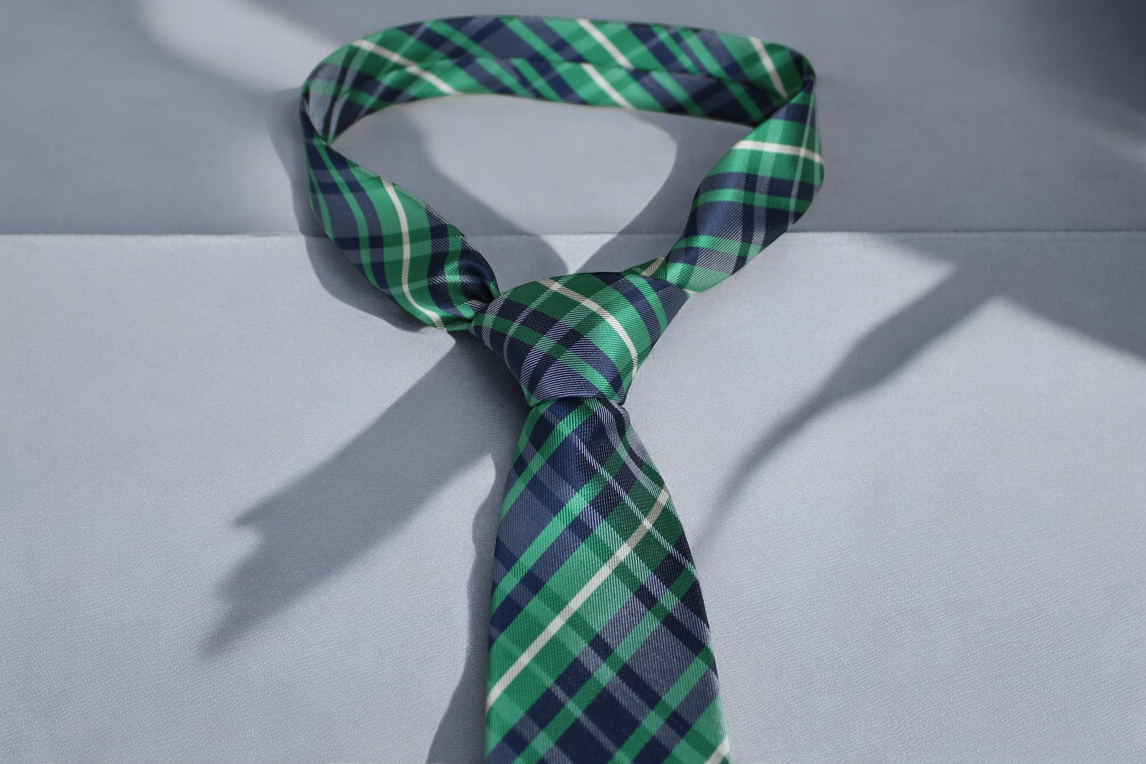 Green & Navy Plaid Tie - Classic Tartan Style