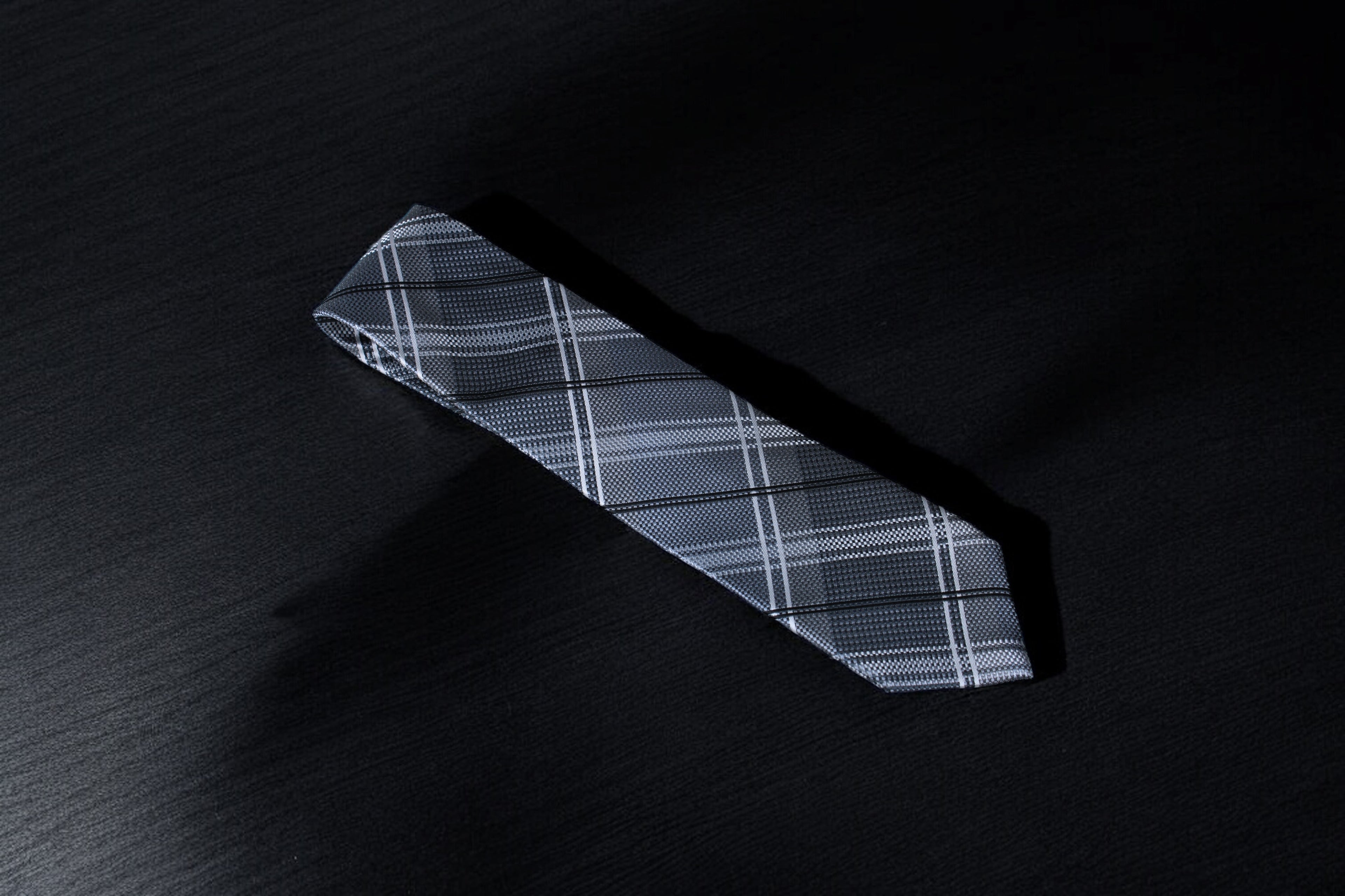 Bold Black & Silver Plaid Tie