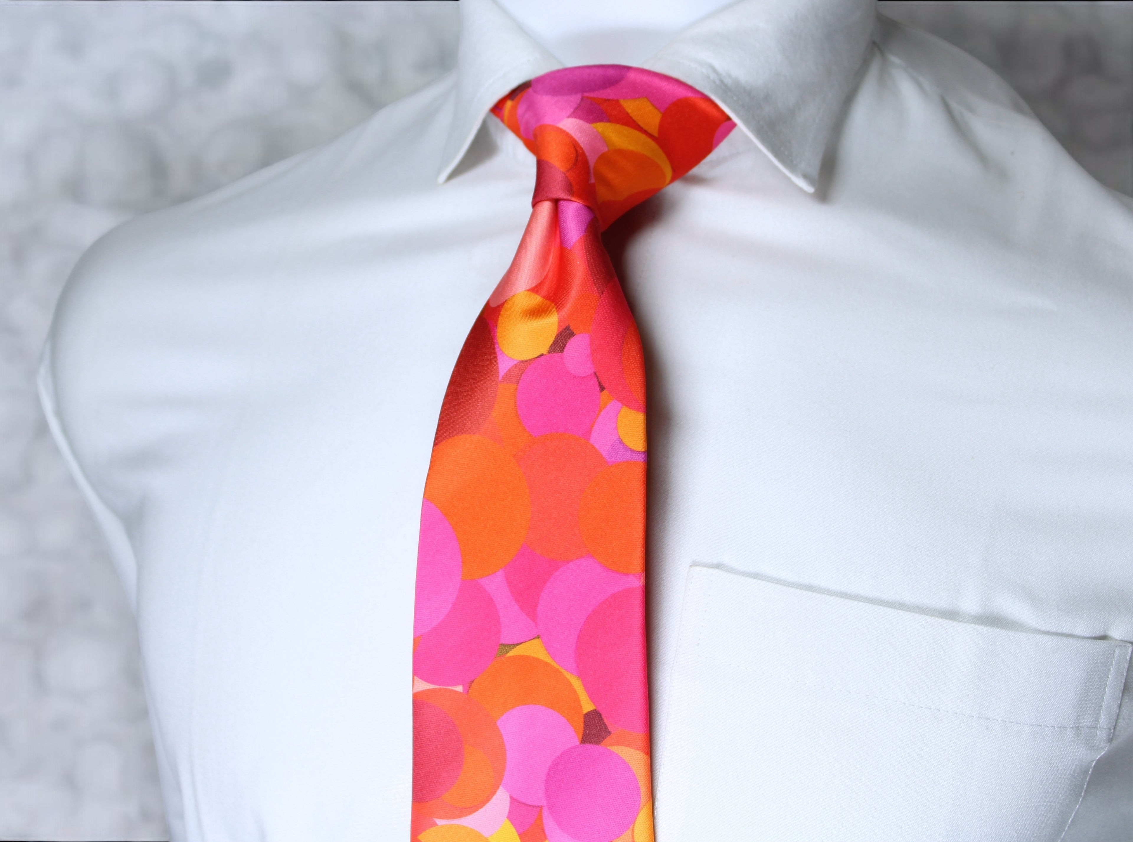 Vibrant Red and Pink Tie With Pocket Square