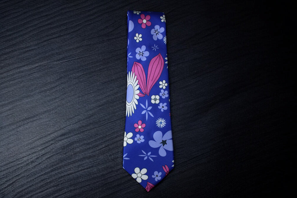 Indigo Bloom Necktie Tie With Pocket Square