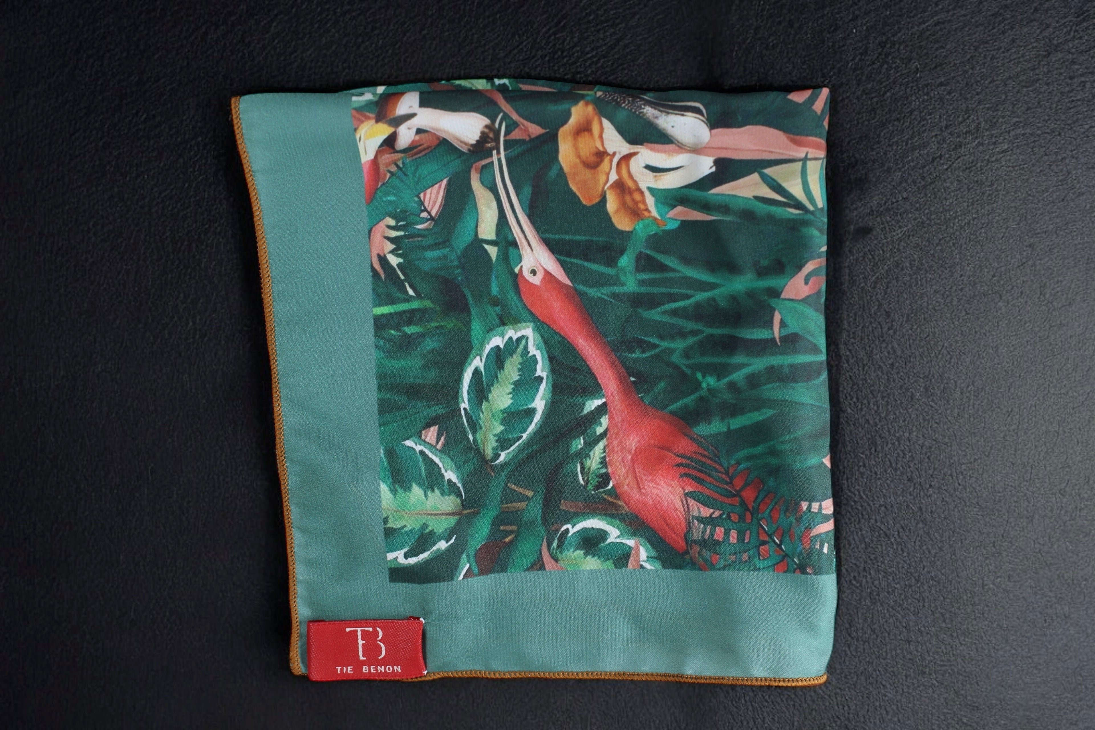 Viridian Green Bird Print Pocket Square
