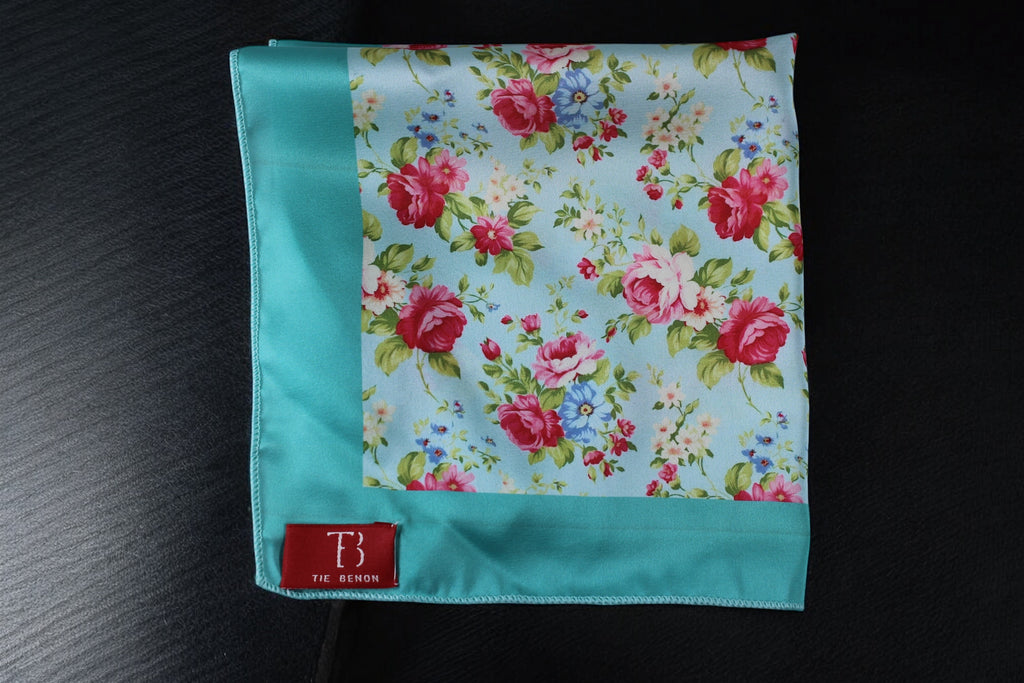 Turquoise Floral Pocket Square