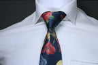 Multicolor  Black Red Floral Tie with Pocket Square