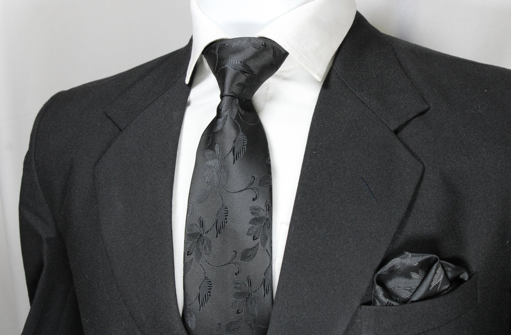 Classic Black Floral Tie & Pocket Square