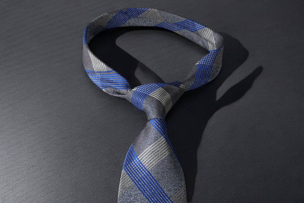 Elegant Gray & Blue Striped Microsilk Tie