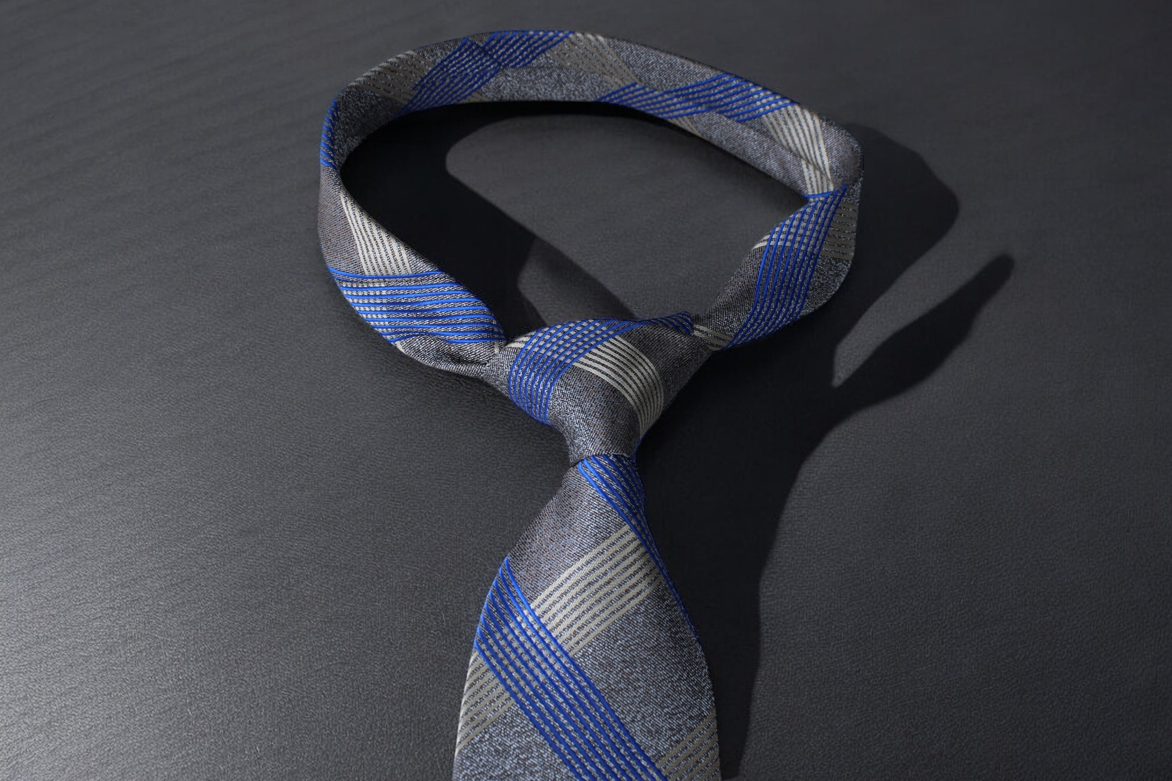 Elegant Gray & Blue Striped Microsilk Tie