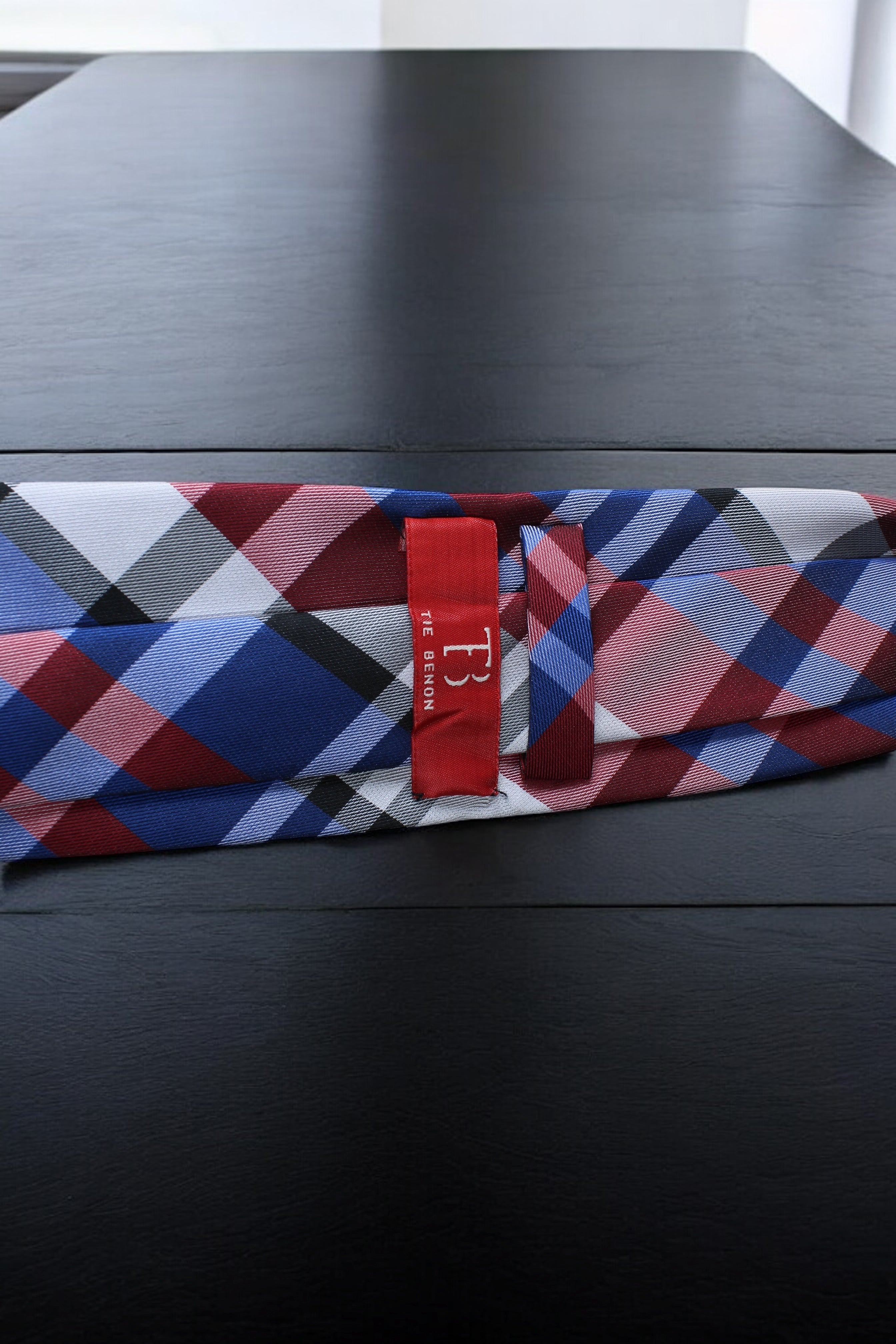 Classic Checkered Red,Blue & Gray Plaid Tie