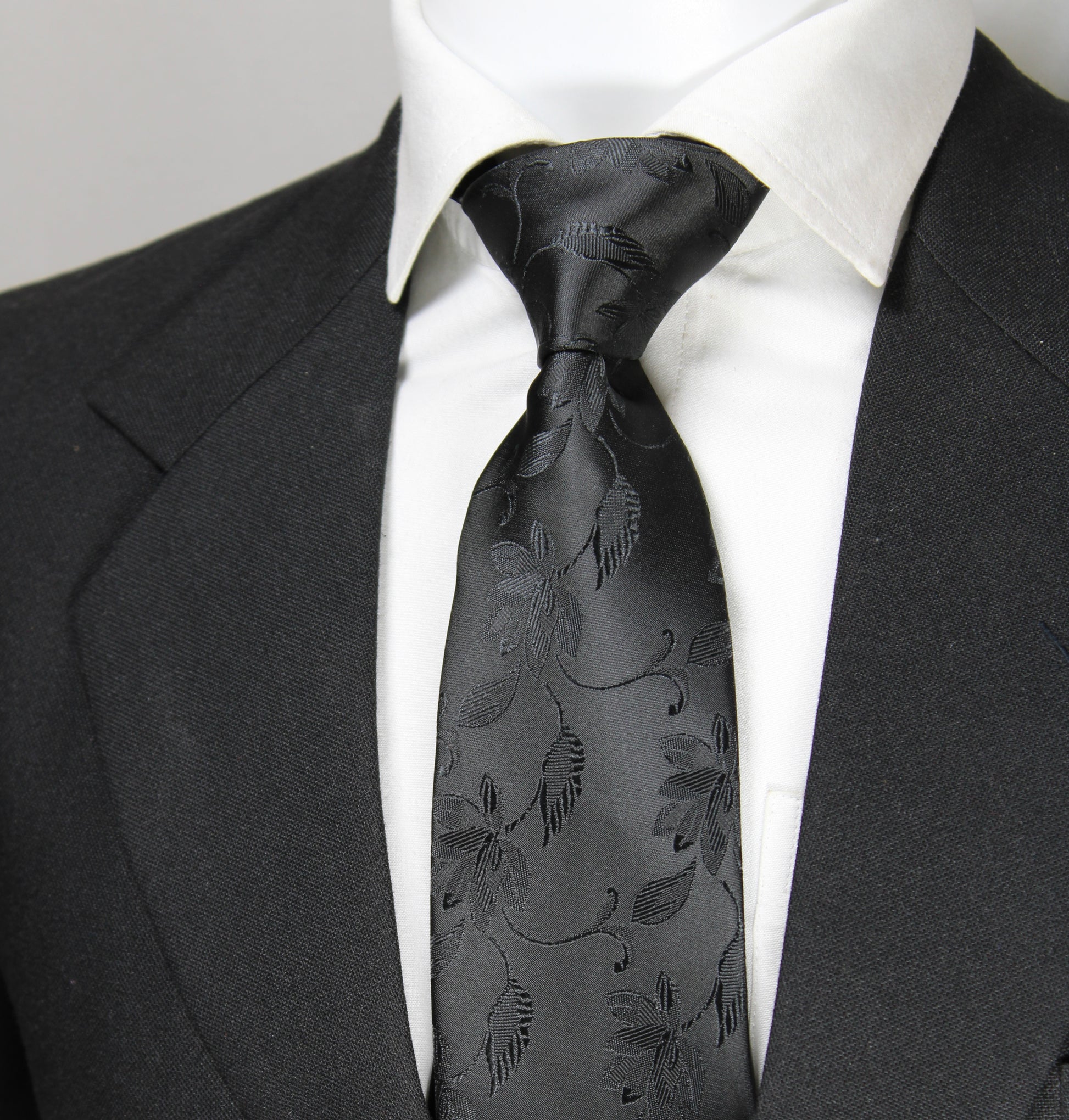 Classic Black Floral Tie & Pocket Square