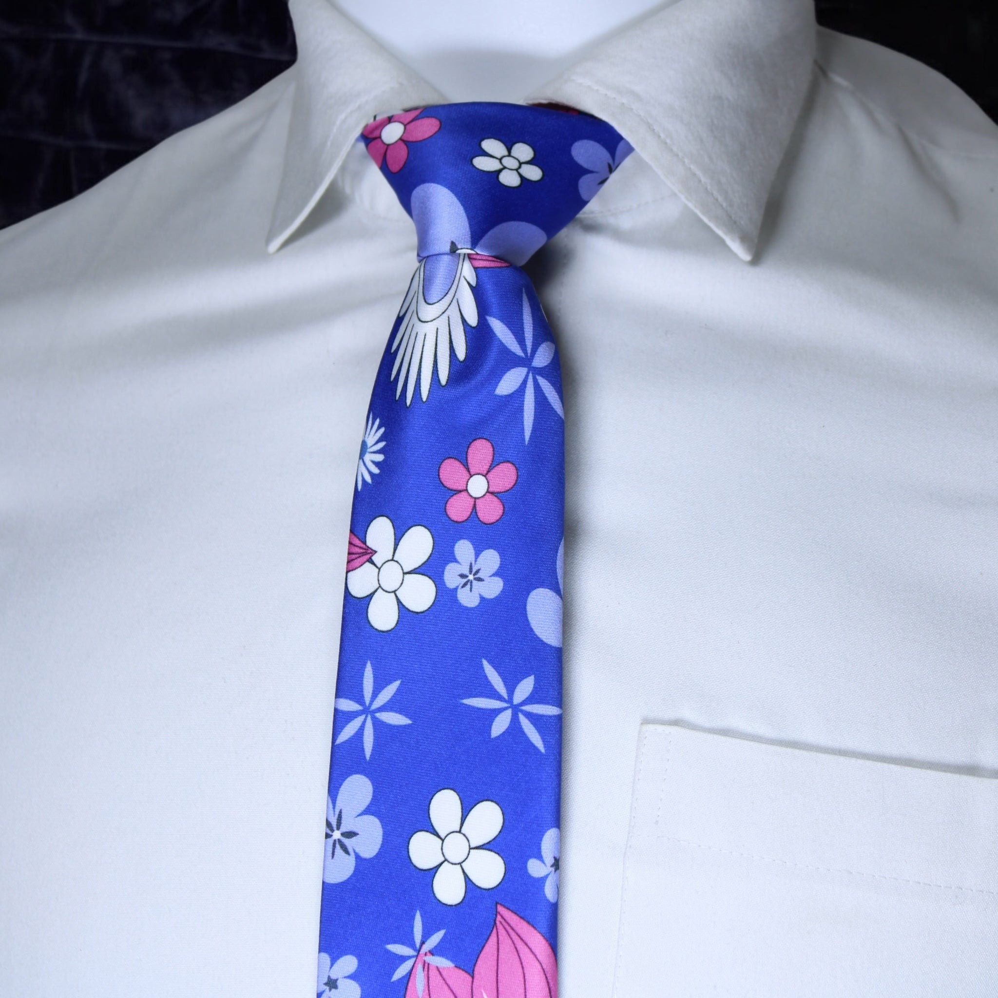 Indigo Bloom Necktie Tie With Pocket Square