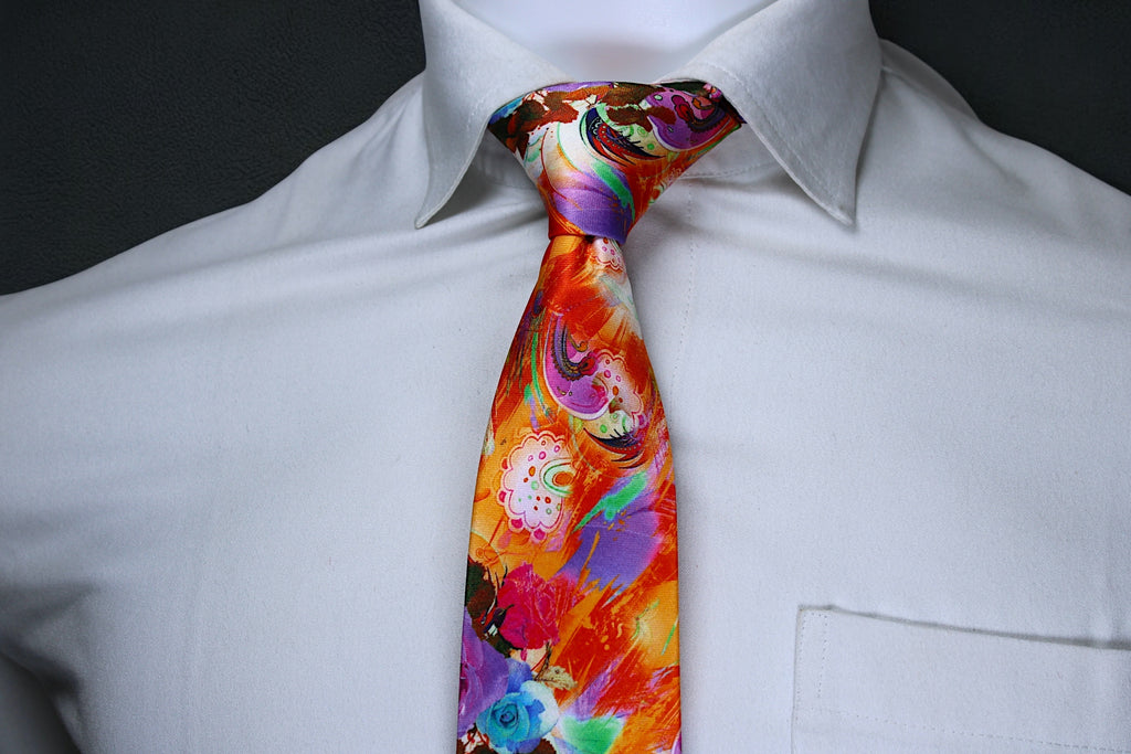 Vibrant Artistic Multicolor Tie with Pocket Square