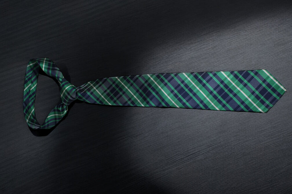 Green & Navy Plaid Tie - Classic Tartan Style