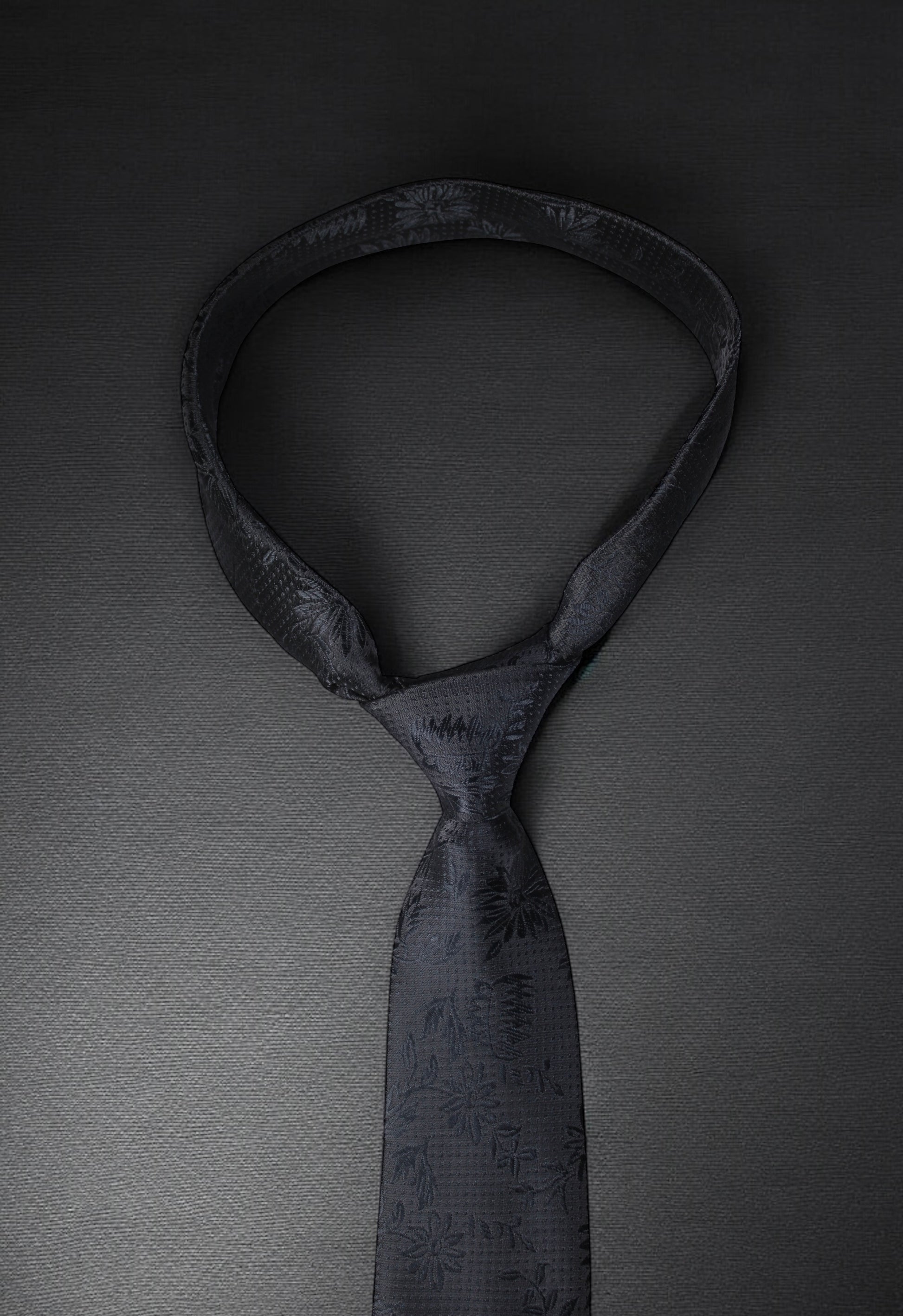 Classy Black Floral Tie & Pocket Square