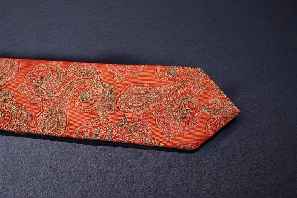 Bold Orange & Gold Paisley Tie