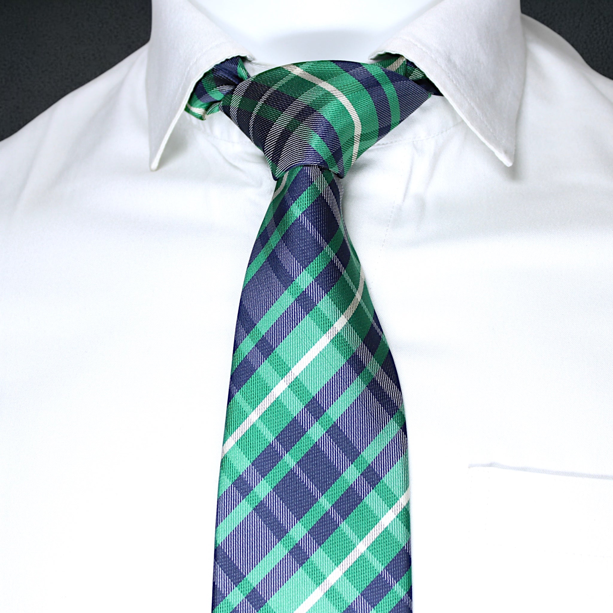 Green & Navy Plaid Tie - Classic Tartan Style