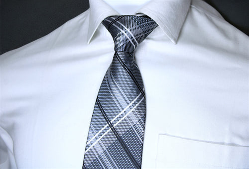Bold Black & Silver Plaid Tie