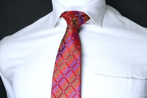 Luxurious Red Microsilk Tie with Vibrant Geometric Pattern