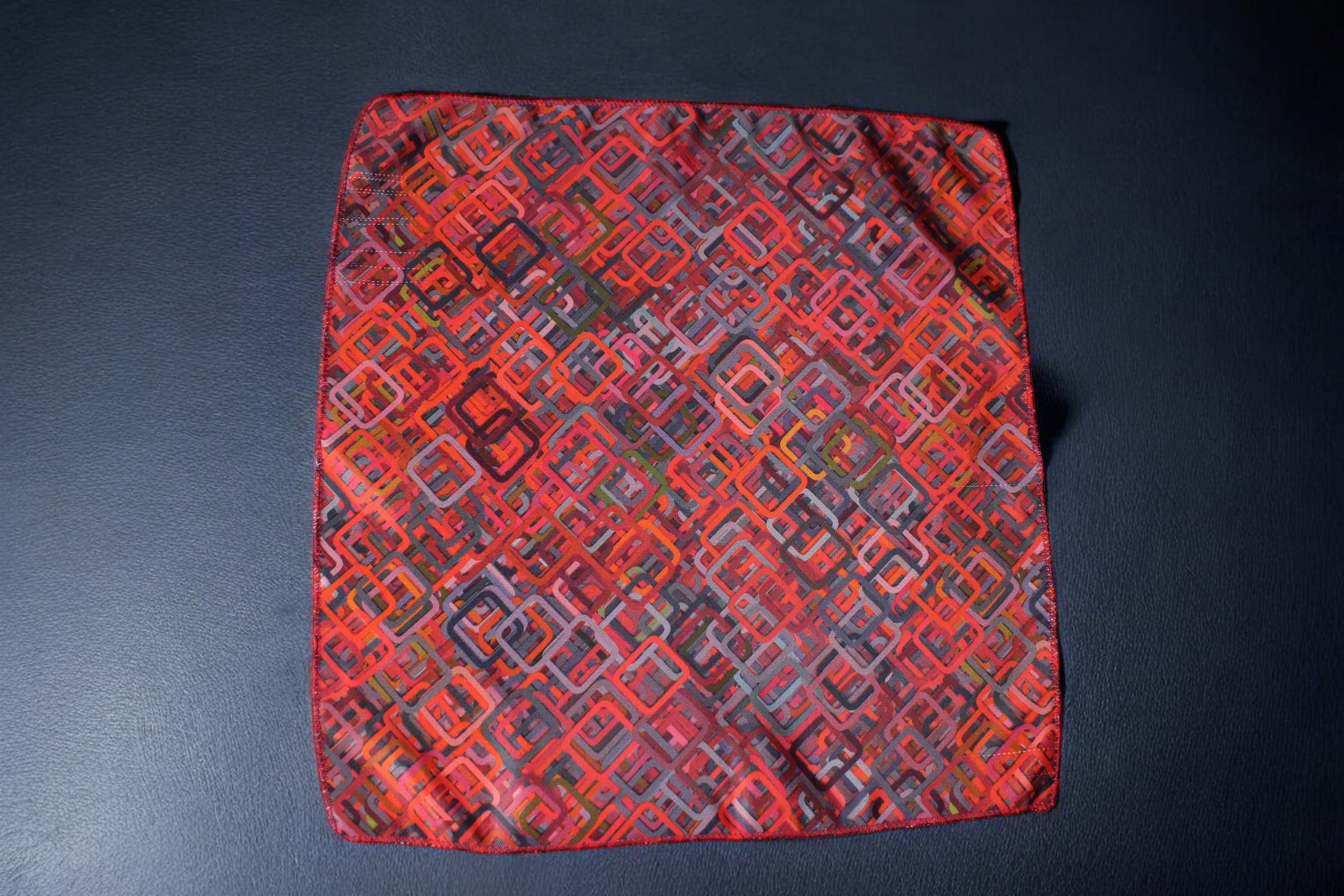 Geometric Red Maze Tie with Pocket Square
