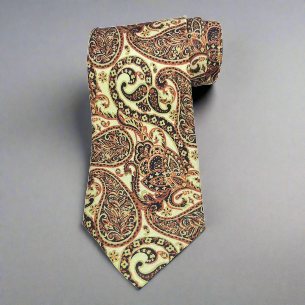 Beige Paisley Printed Silk Tie Combo Set