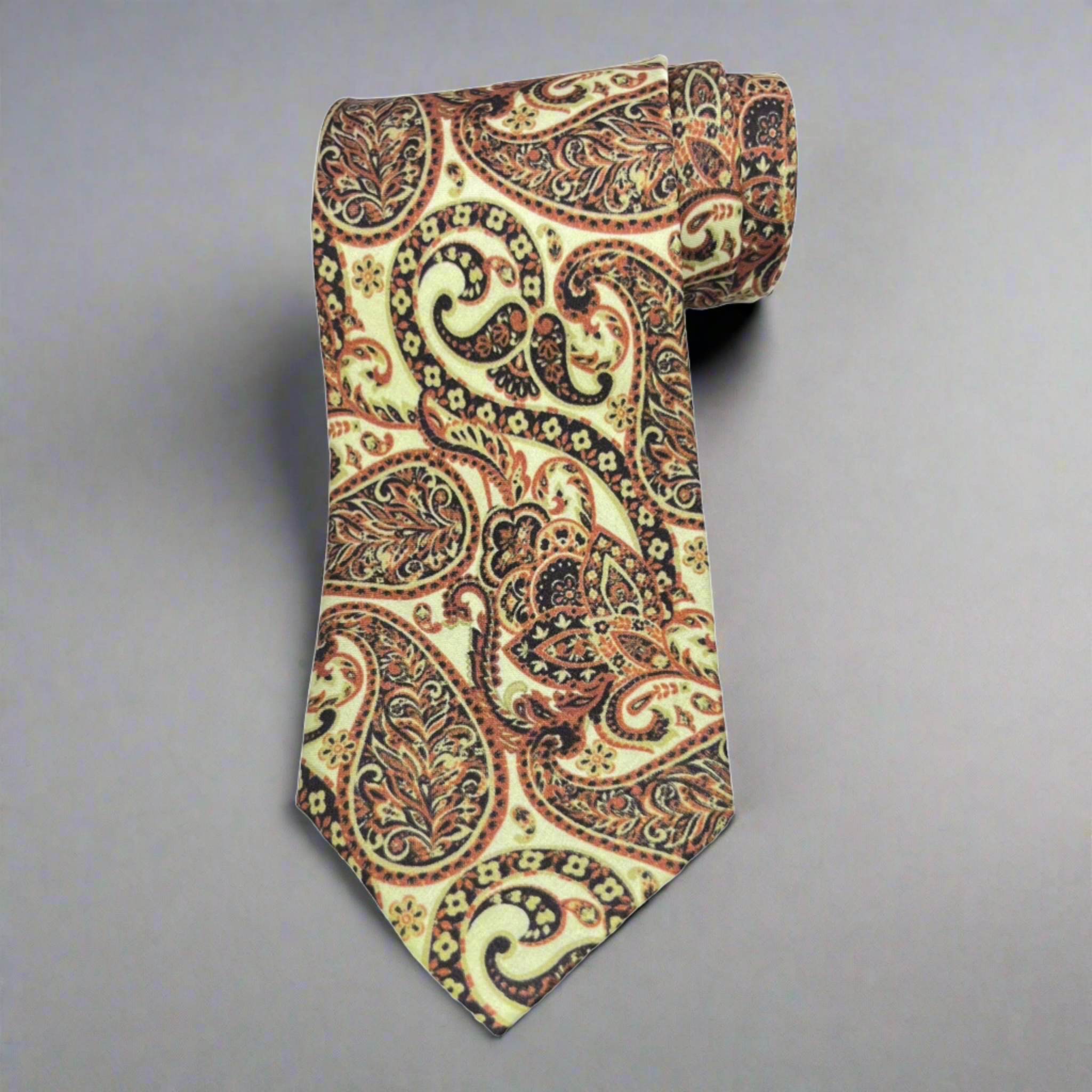 Beige Paisley Printed Silk Tie Combo Set
