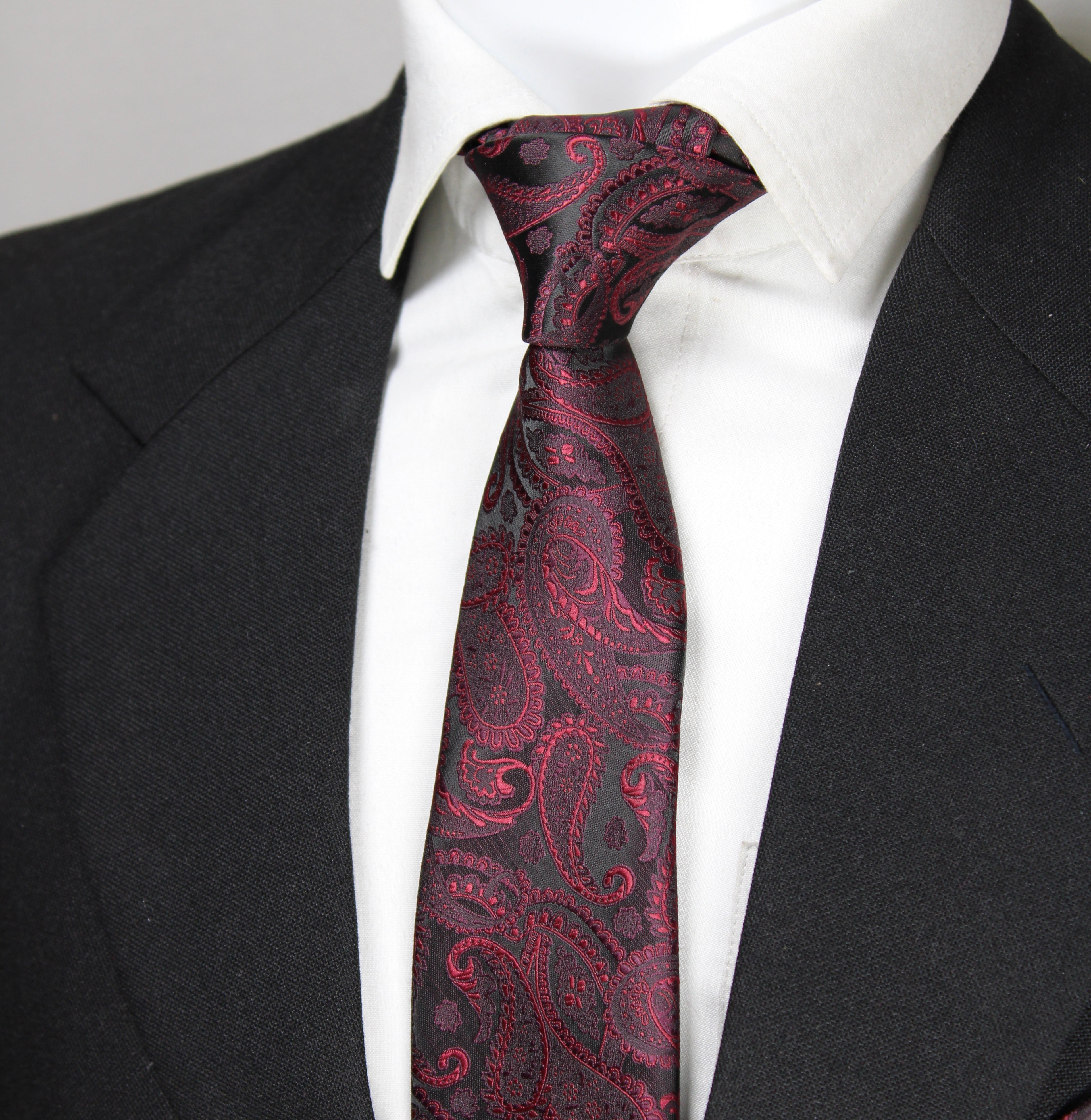 Black & Maroon Paisley Tie & Pocket Square