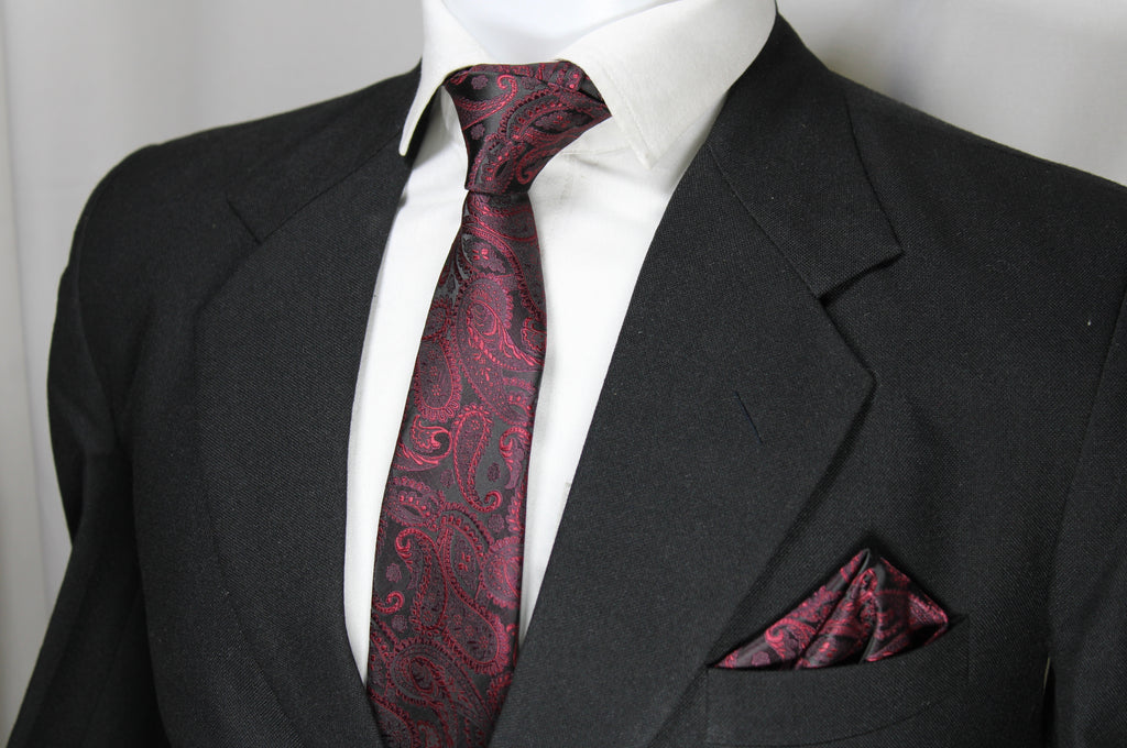 Black & Maroon Paisley Tie & Pocket Square