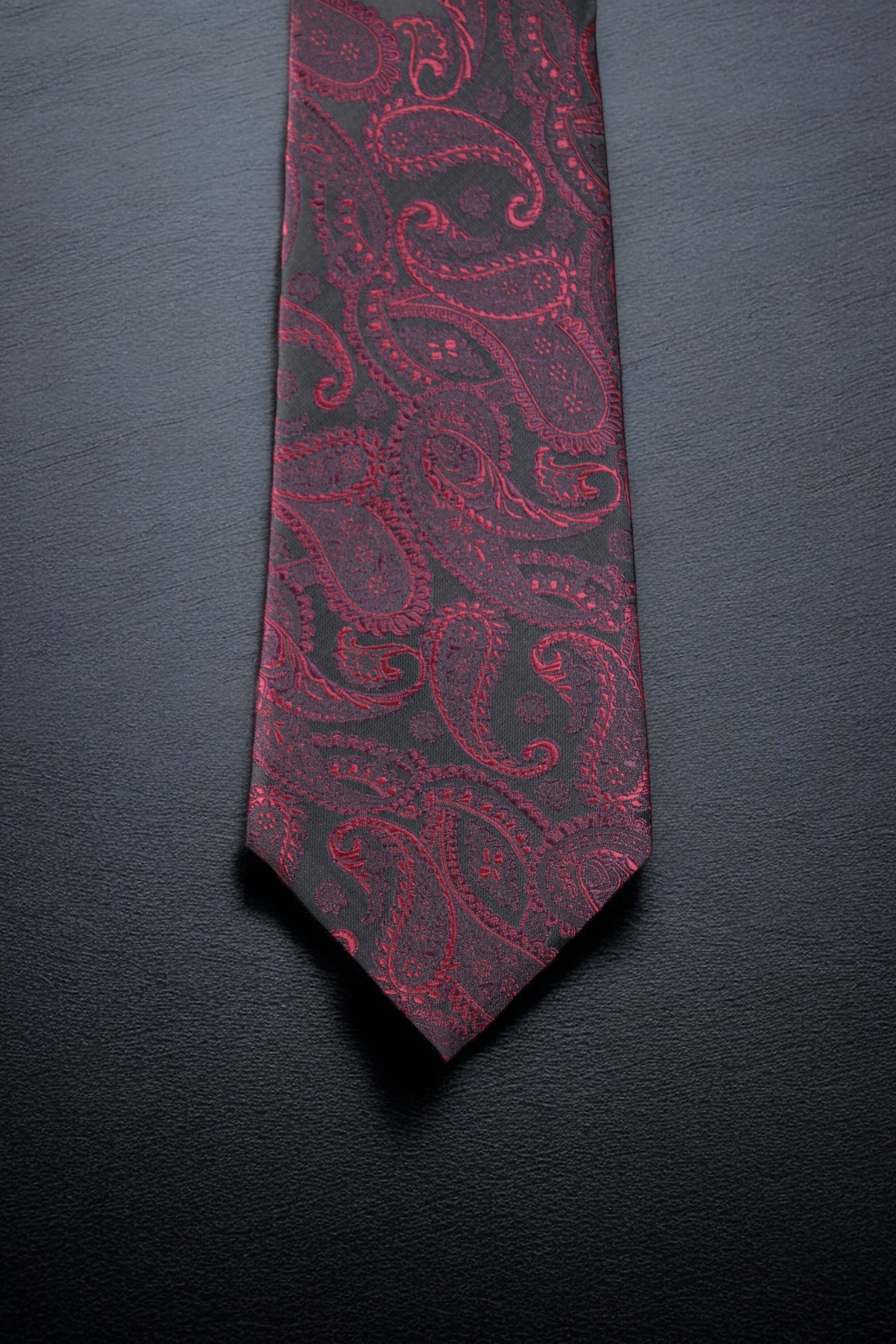Black & Maroon Paisley Tie & Pocket Square