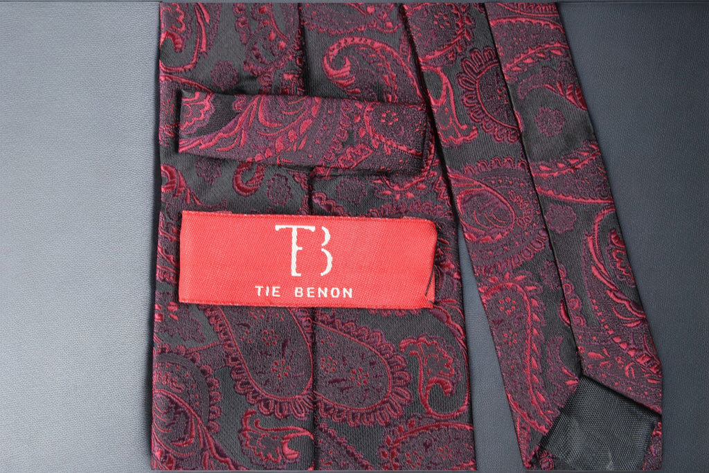 Black & Maroon Paisley Tie & Pocket Square