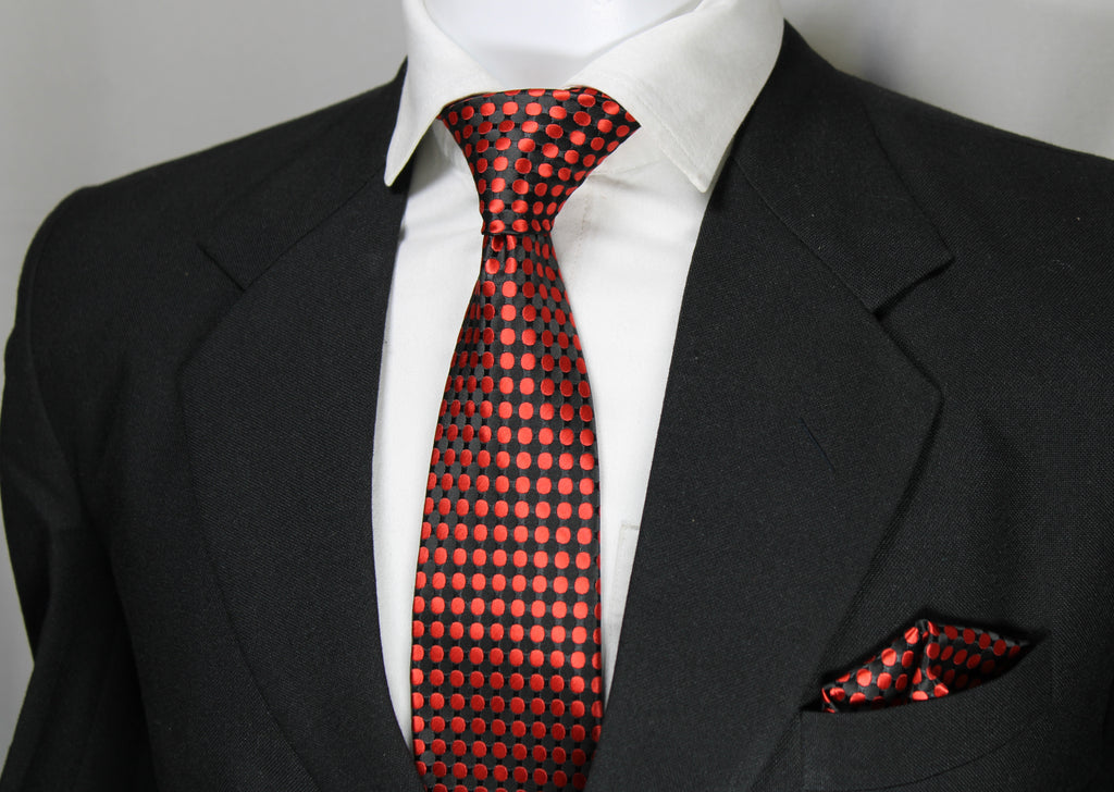 Black & Red Polka Dotted Tie & Pocket Square