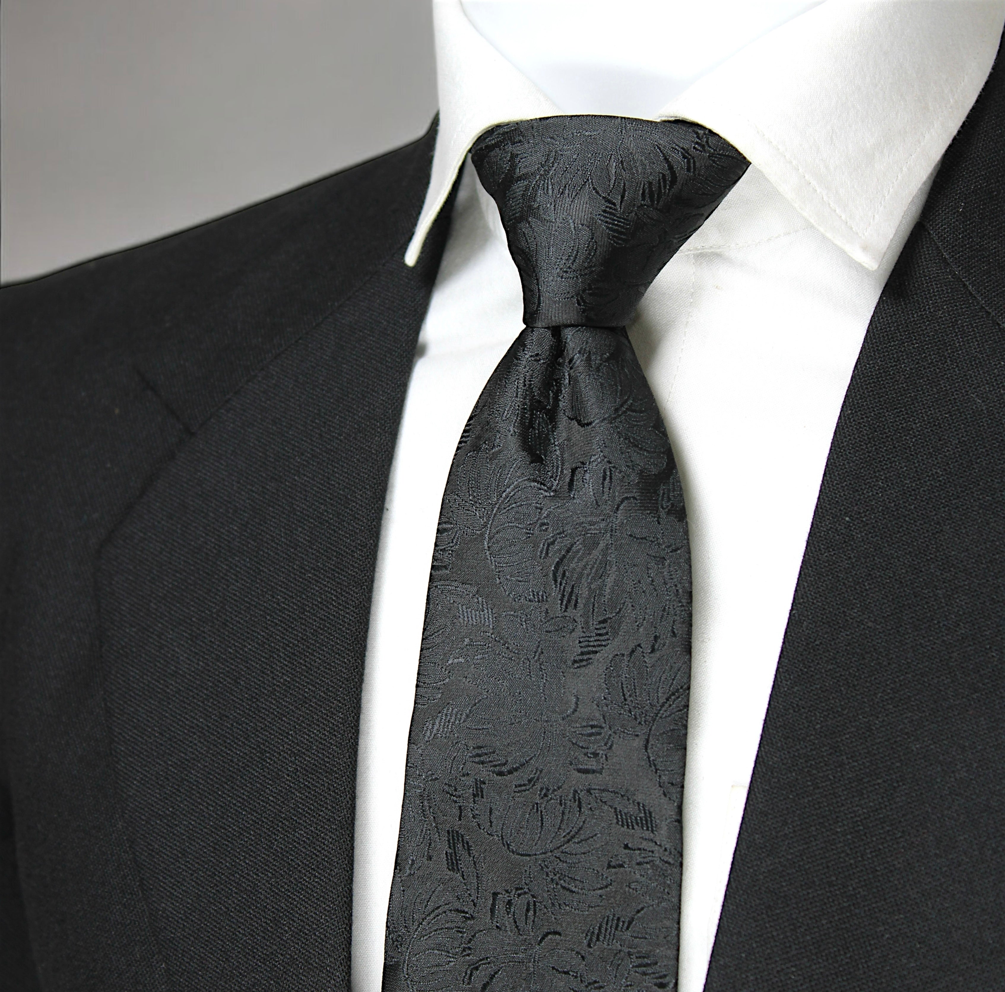 Black Self Floral Tie & Pocket Square