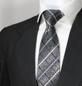 Black & Silver Floral Plaid Tie & Pocket Square