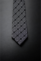 Black & Silver Patterned Tie & Pocket Square