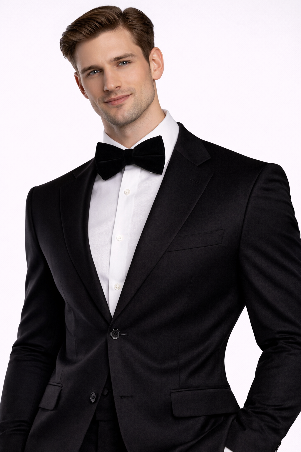Black Velvet Solid Double Layered Bowtie