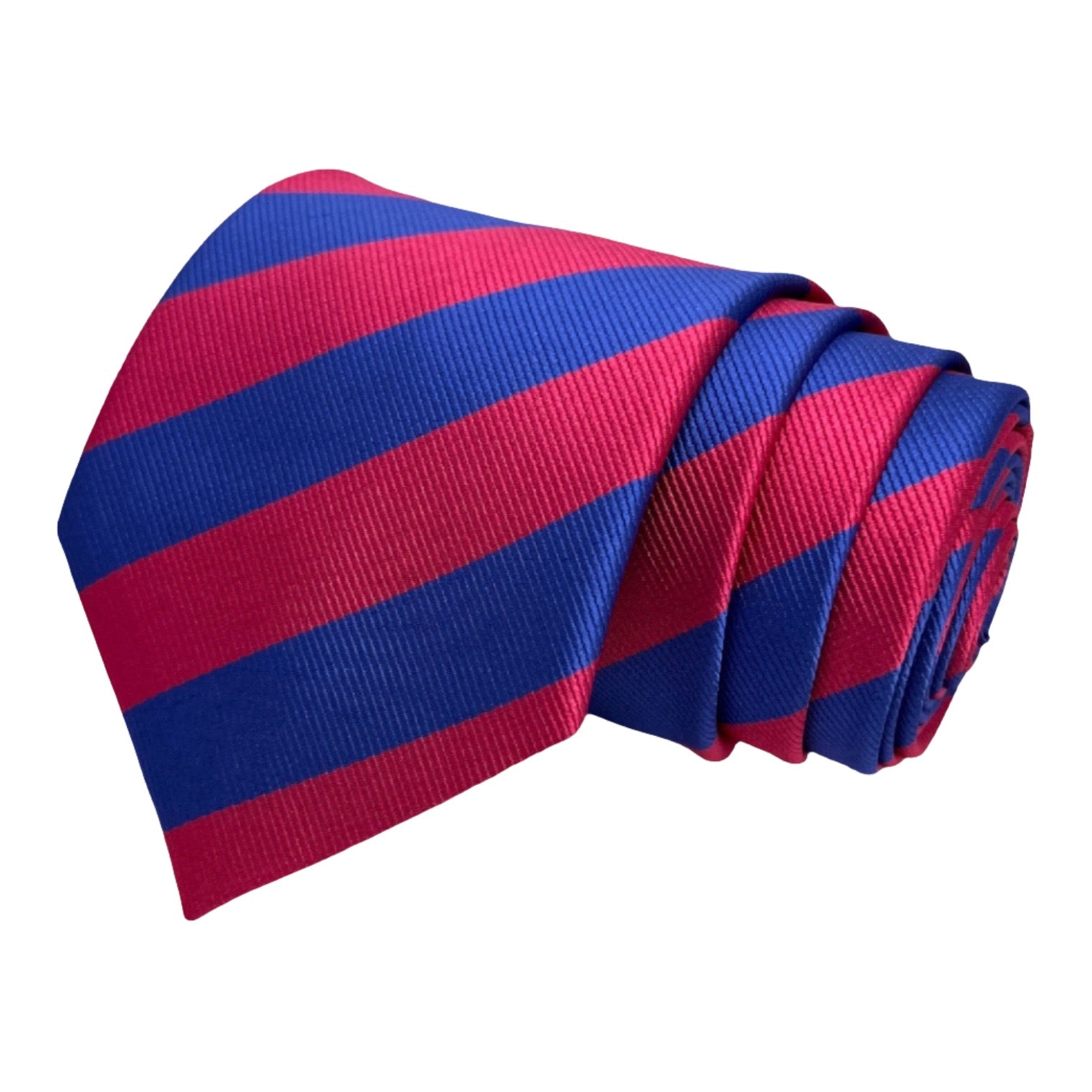 A striped blue and pink tie combo, likely made of silk or a silk-like material.