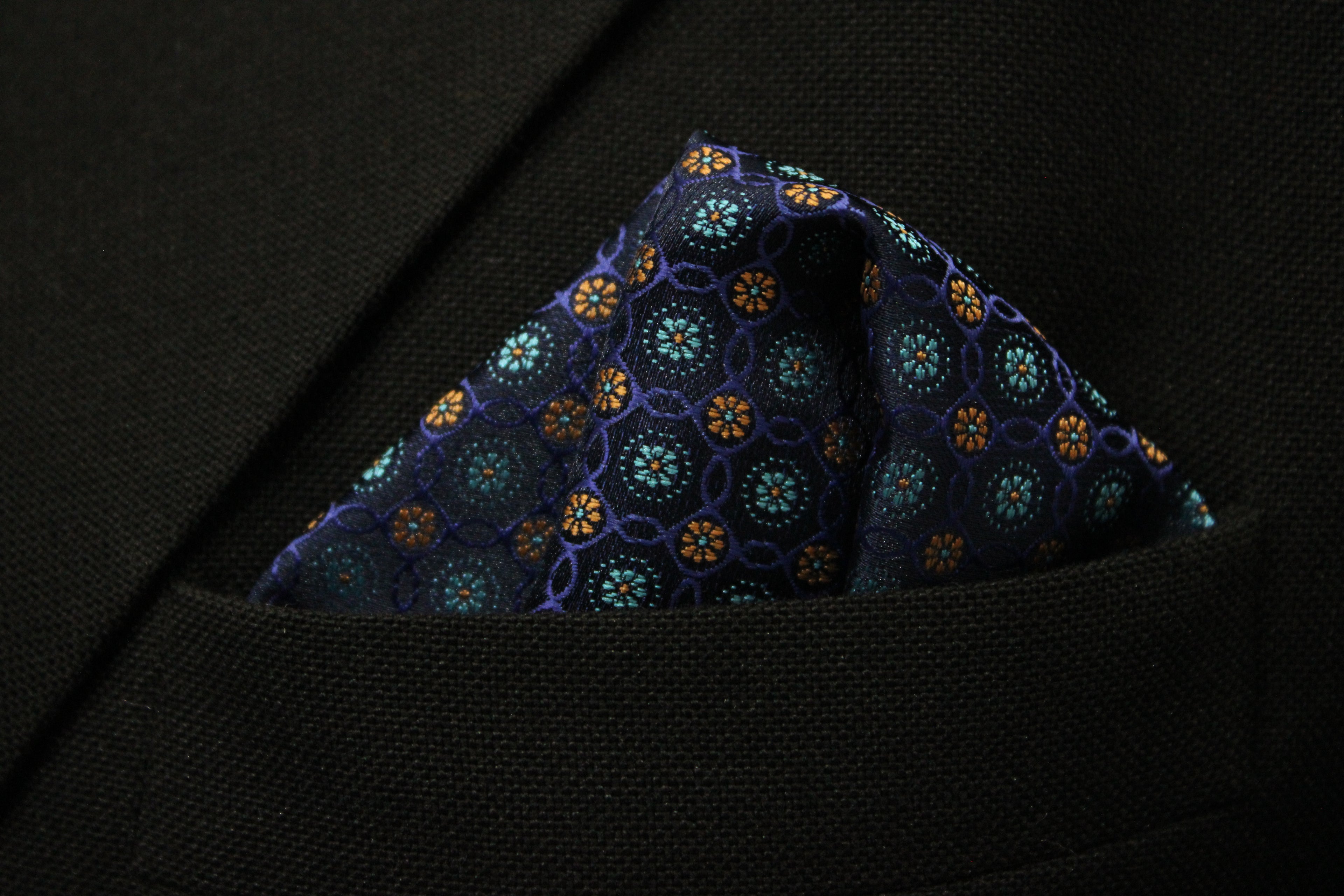 Blue Multicolor Geometric Tie & Pocket Square