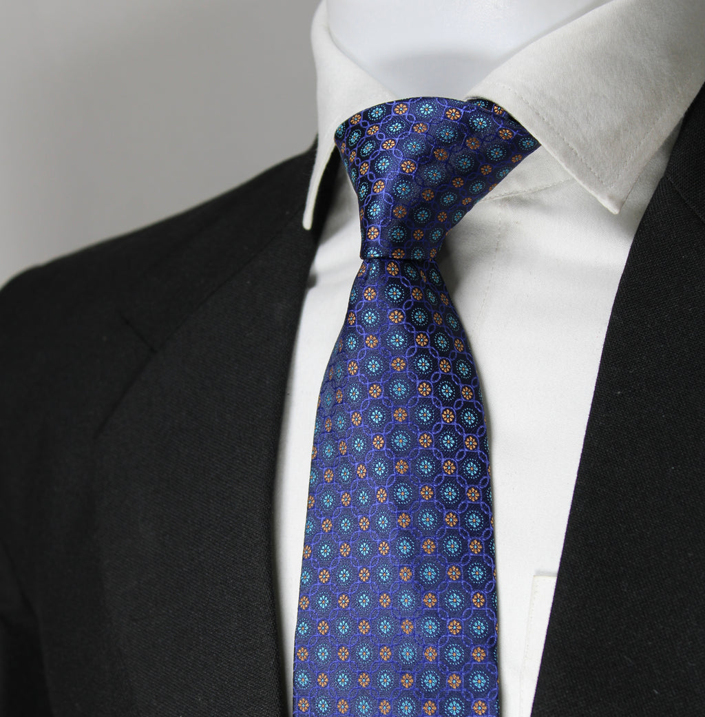 Blue Multicolor Geometric Tie & Pocket Square