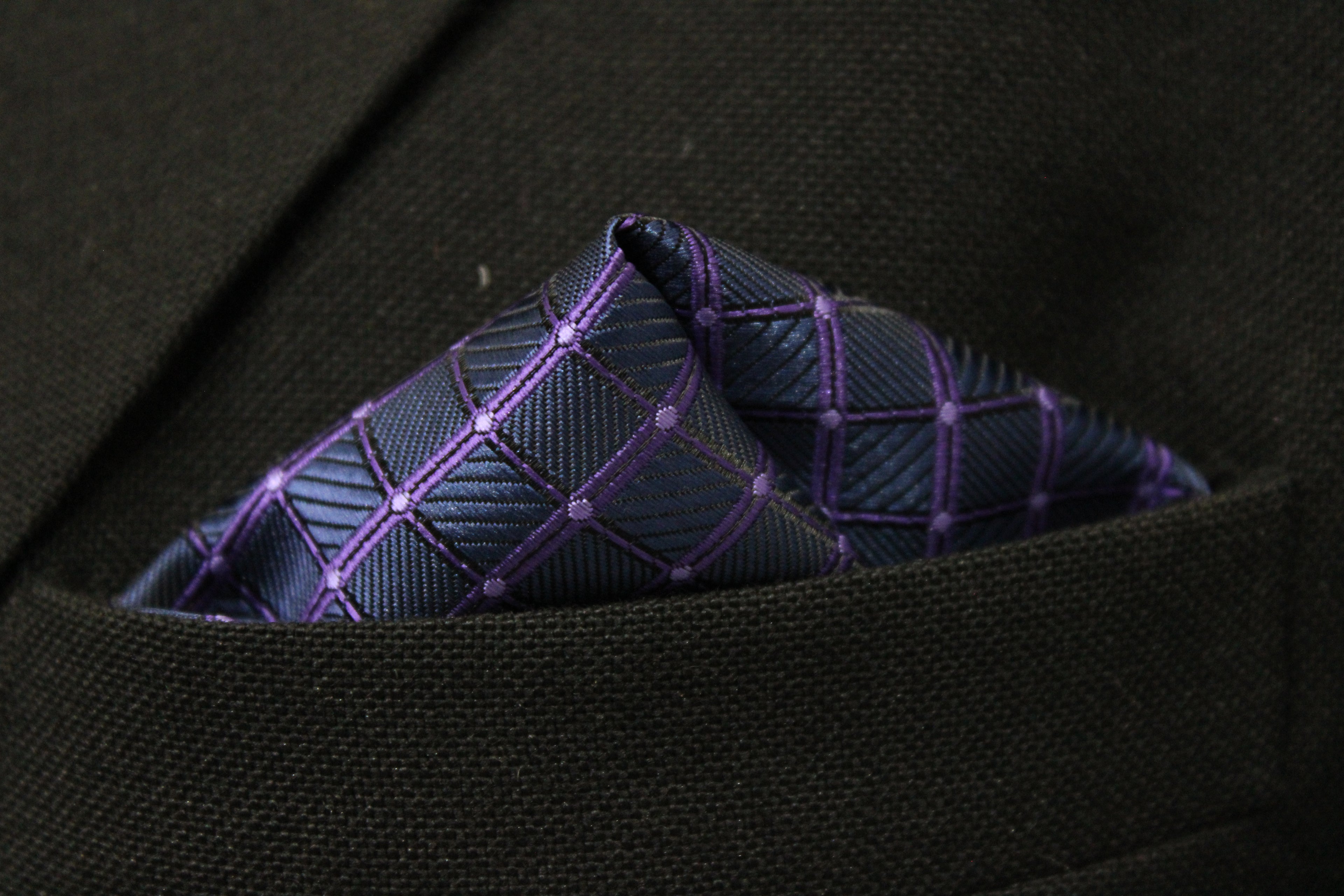 Blue & Purple Checkered Tie & Pocket Square