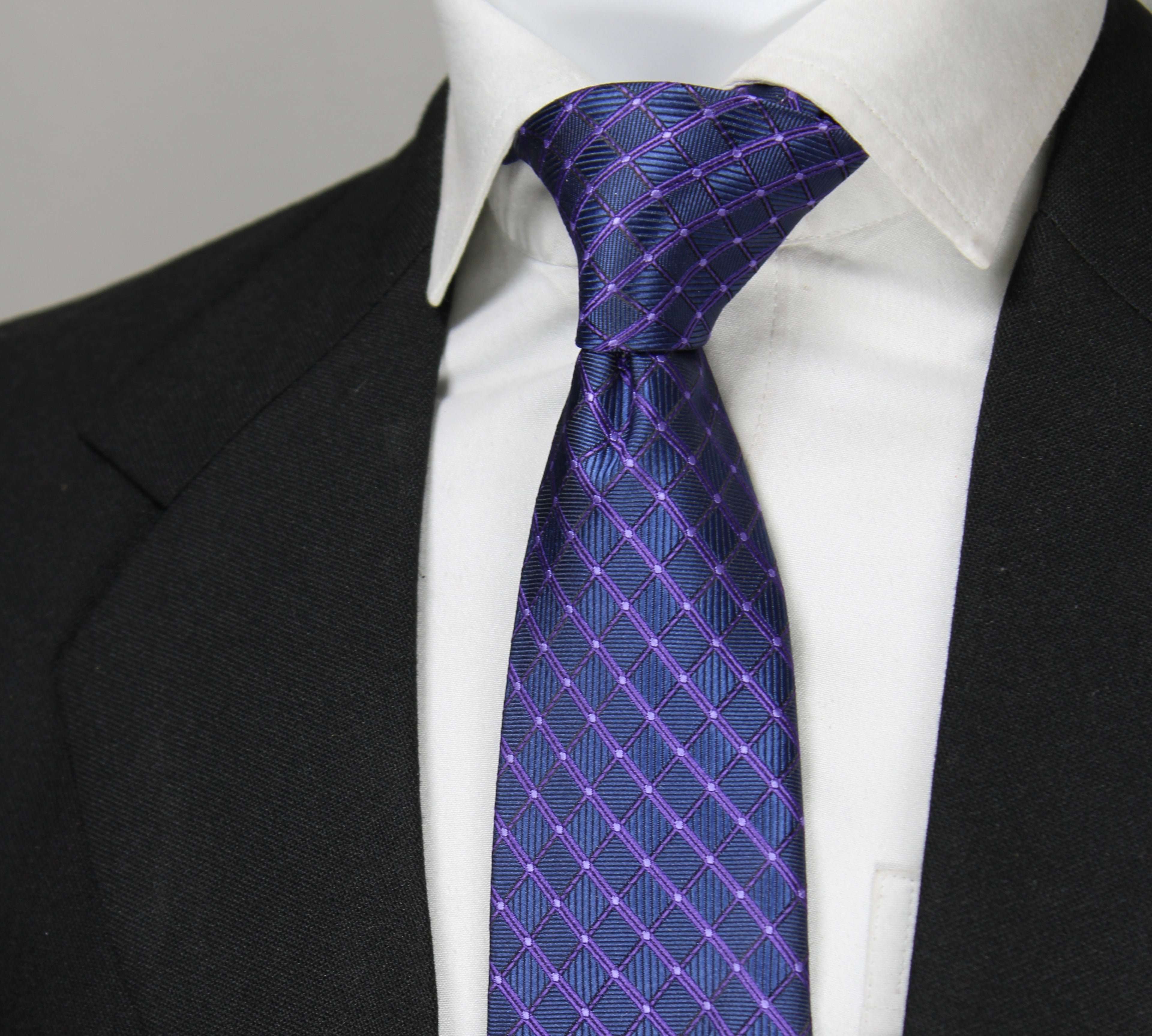 Blue & Purple Checkered Tie & Pocket Square