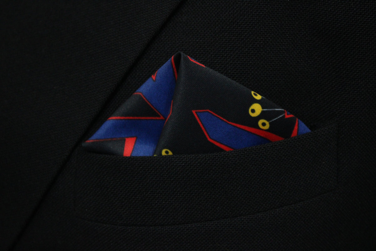 Bold Geometric Botanical Tie With Pocket Square