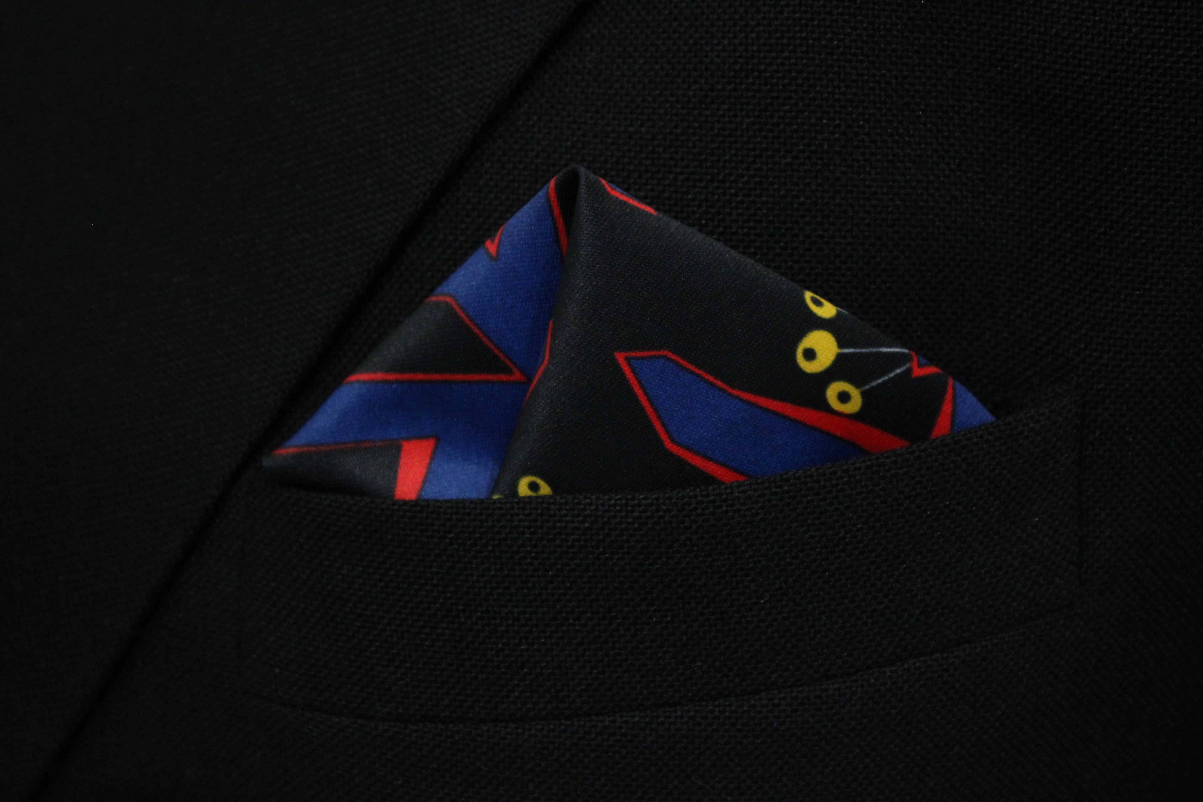 Bold Geometric Botanical Tie With Pocket Square