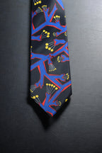 Bold Geometric Botanical Tie With Pocket Square
